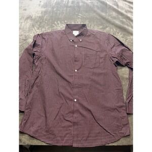 LL‎ Bean Traditional Fit Burgundy  Check Long Sleeve Button Down Shirt Mens L